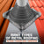 Metal roof flashing against a red metal roof background with text about conforming to various metal roofing types.