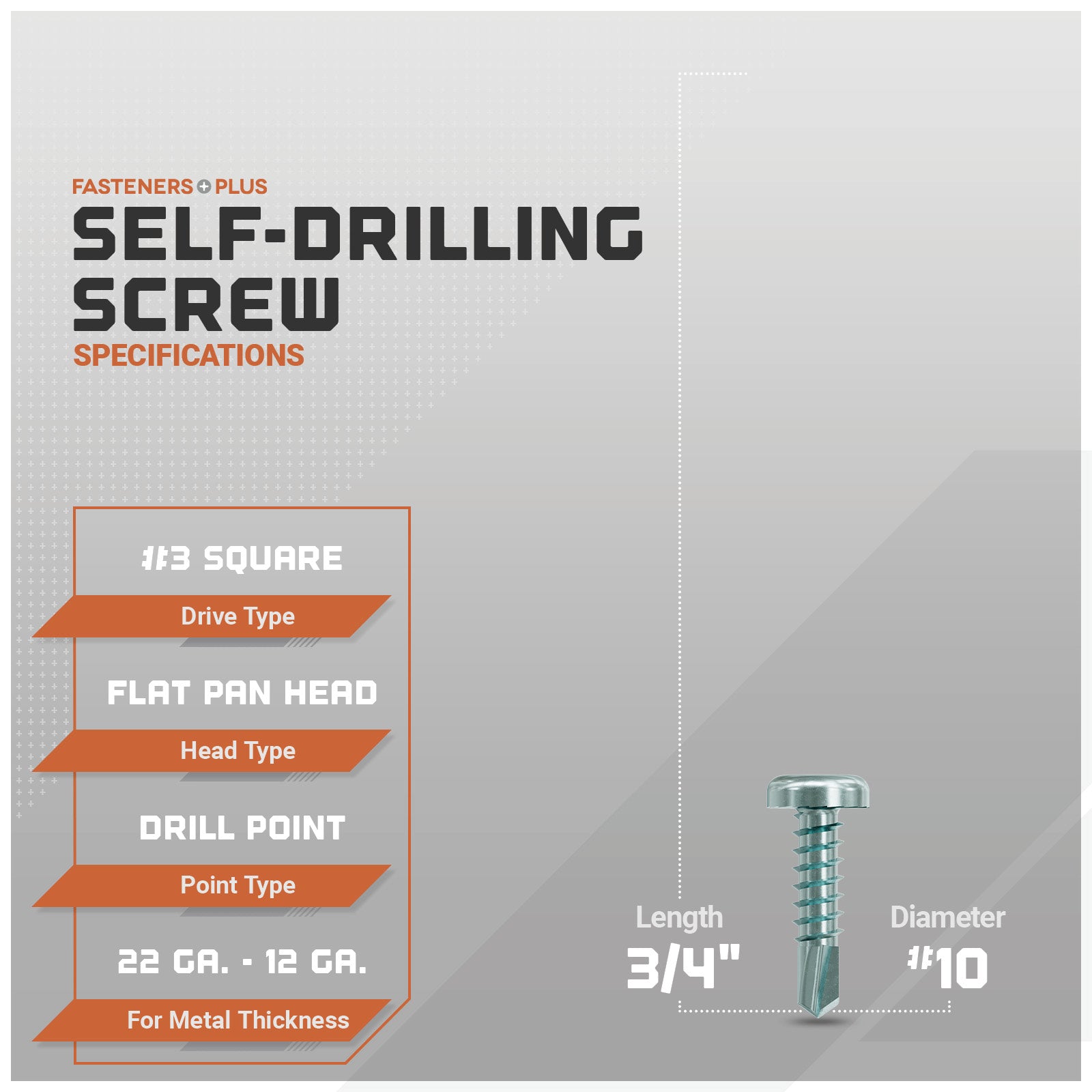 Deck screw specifications on a gray background