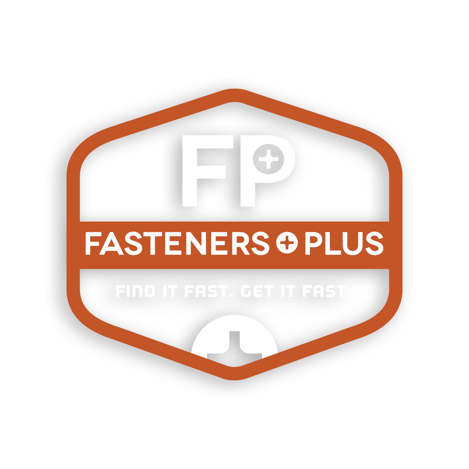 Fasteners Plus Sticker - Clear w/White & Orange Imprint