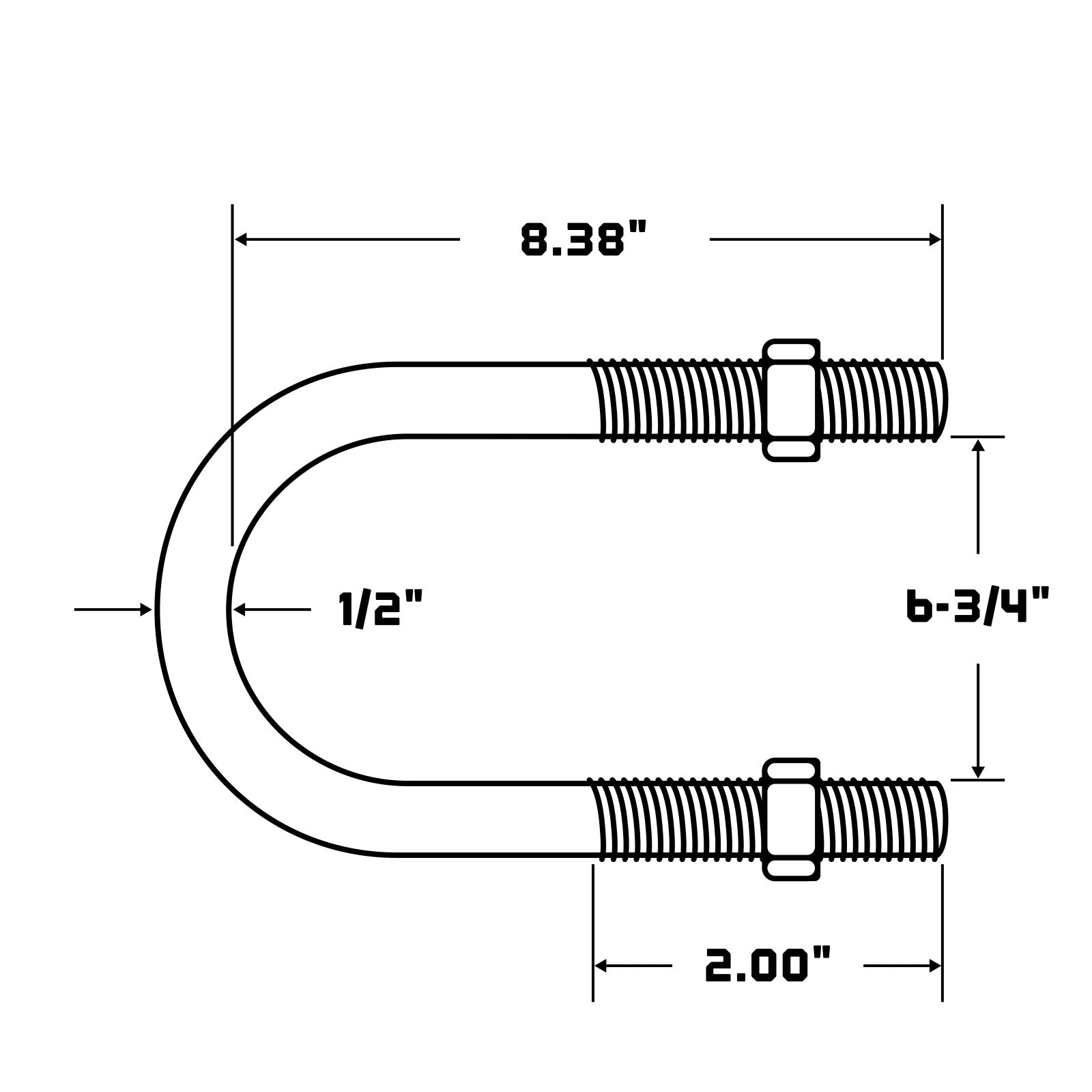 Conquest 6-3/4" (W) x 8-3/8" (L) Round Pipe U Bolt - 316 Stainless Steel specifications