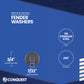Fender washer with specifications on a blue background