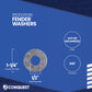 Fender washer with specifications on a blue background