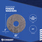 Fender washer with specifications on a blue background