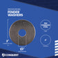 Fender washer with specifications on a blue background