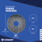 Fender washer with specifications on a blue background