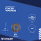 Fender washer with specifications on a blue background