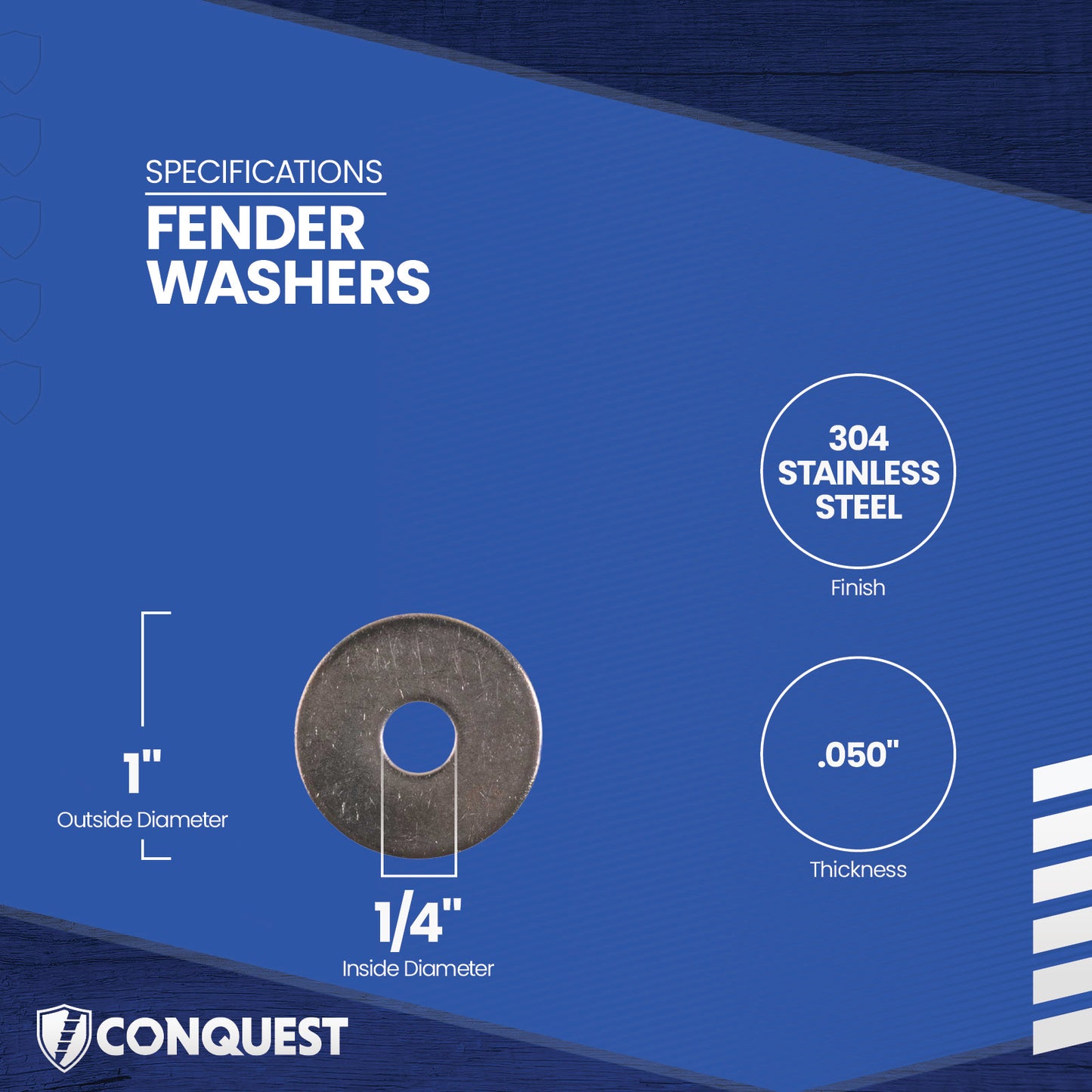 Fender washer with specifications on a blue background