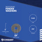 Fender washer with specifications on a blue background