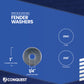 Fender washer with specifications on a blue background