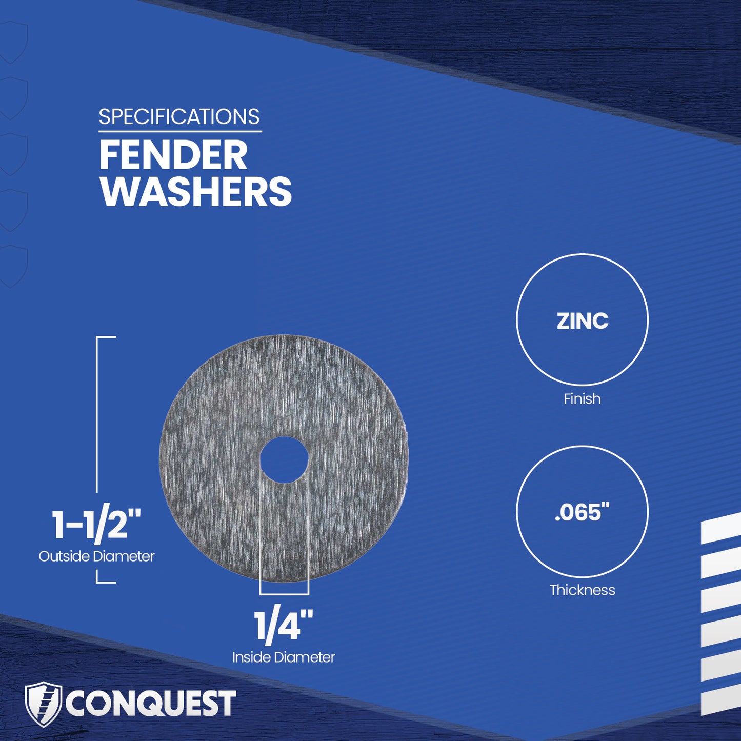 Fender washer with specifications on a blue background
