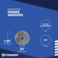 Fender washer with specifications on a blue background