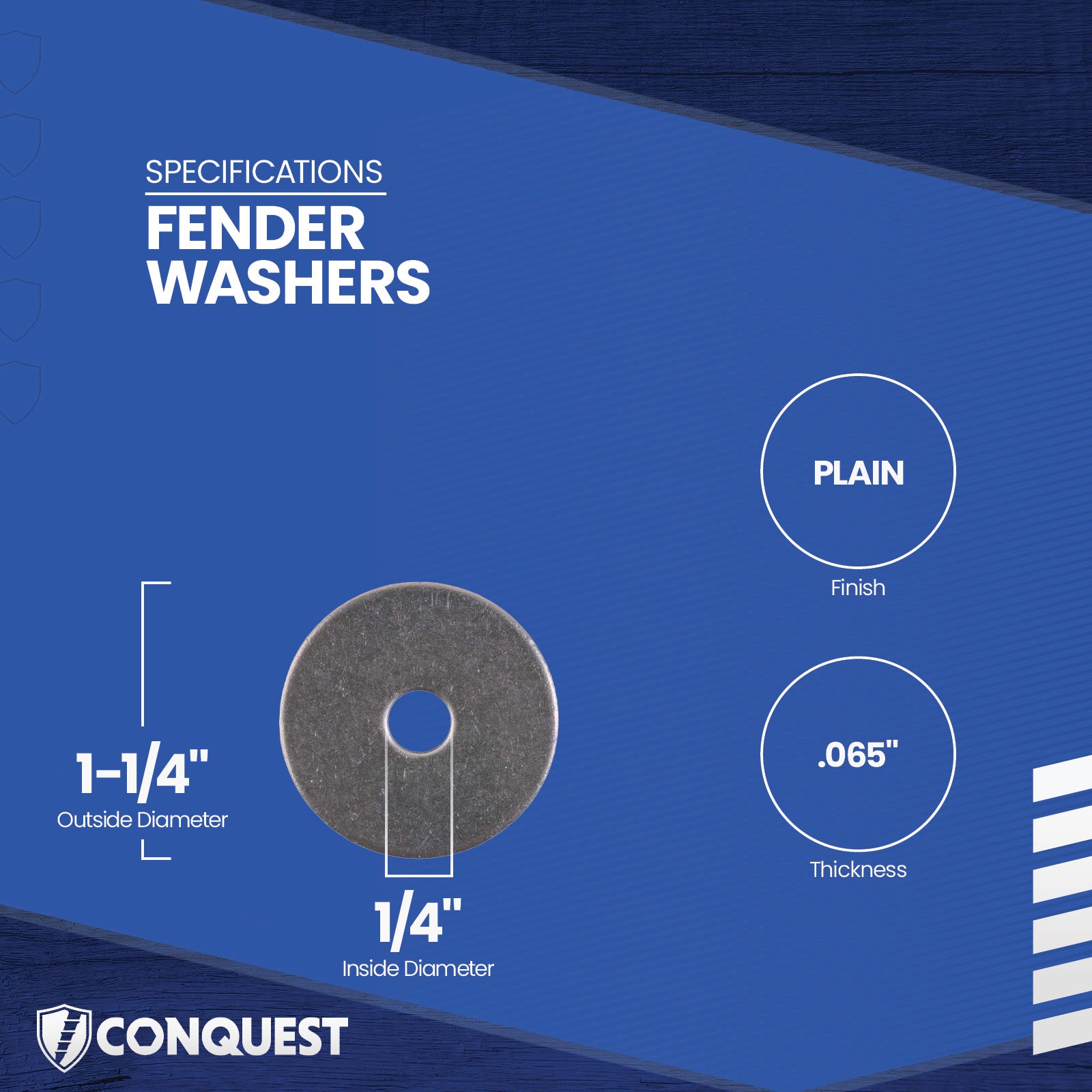 Fender washer with specifications on a blue background