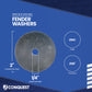 Fender washer with specifications on a blue background