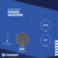 Fender washer with specifications on a blue background