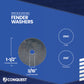 Fender washer with specifications on a blue background