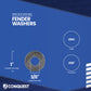 Fender washer with specifications on a blue background