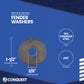 Fender washer with specifications on a blue background