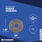 Fender washer with specifications on a blue background