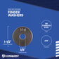 Fender washer with specifications on a blue background