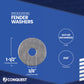 Fender washer with specifications on a blue background