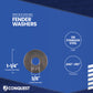 Fender washer with specifications on a blue background