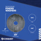 Fender washer with specifications on a blue backgroundv