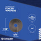 Fender washer with specifications on a blue background