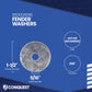 Fender washer with specifications on a blue background