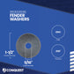 Fender washer with specifications on a blue background