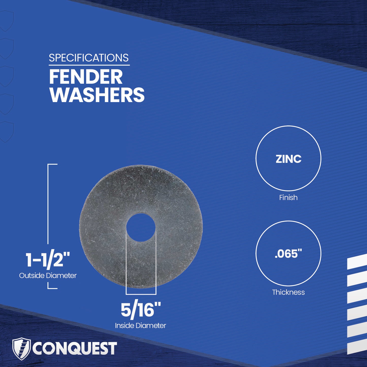 Fender washer with specifications on a blue background
