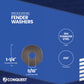 Fender washer with specifications on a blue background