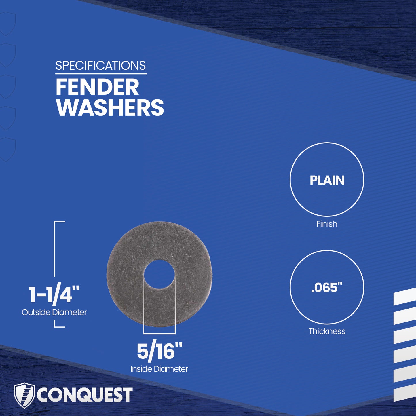 Fender washer with specifications on a blue background