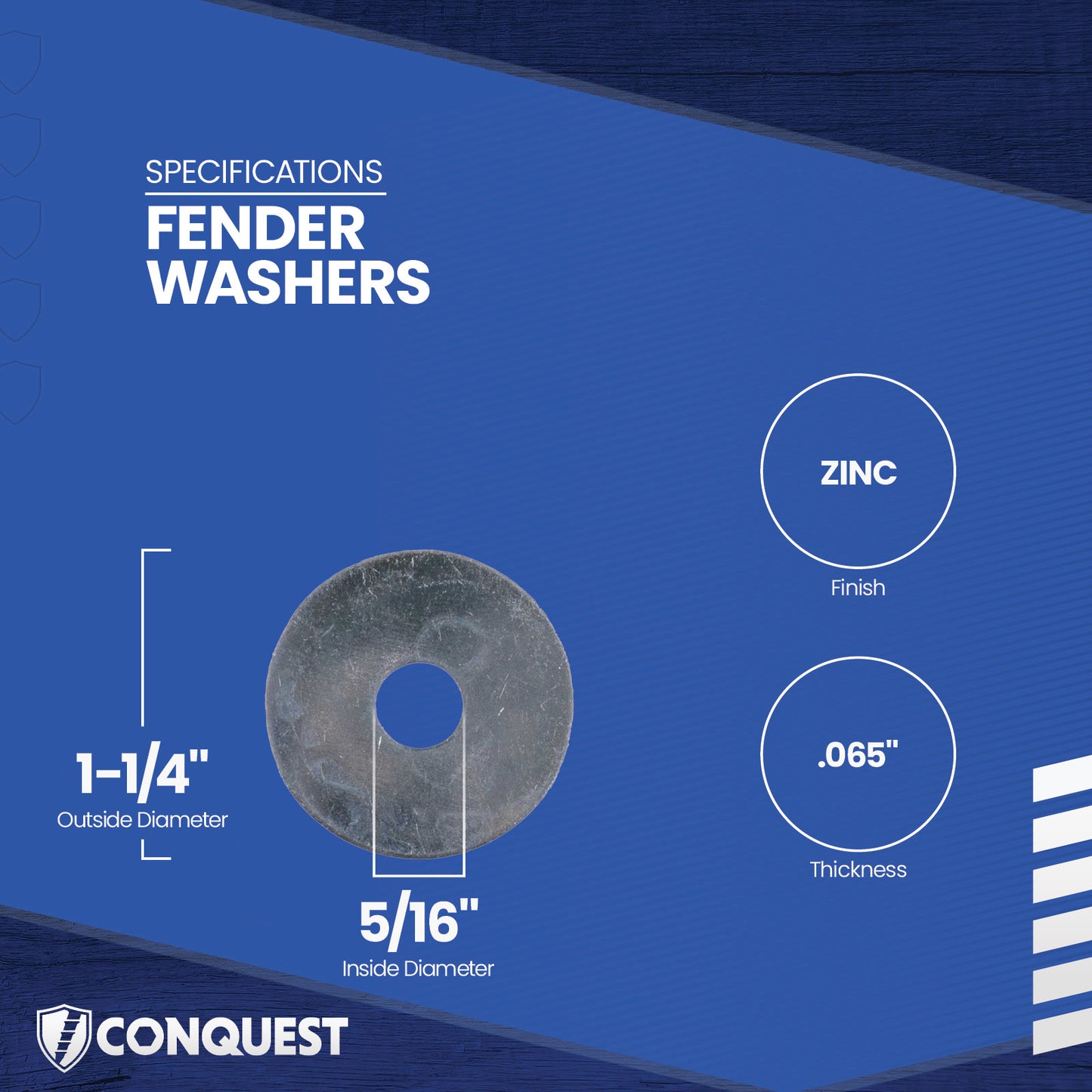 Fender washer with specifications on a blue background