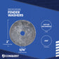 Fender washer with specifications on a blue background