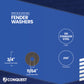 Fender washer with specifications on a blue background