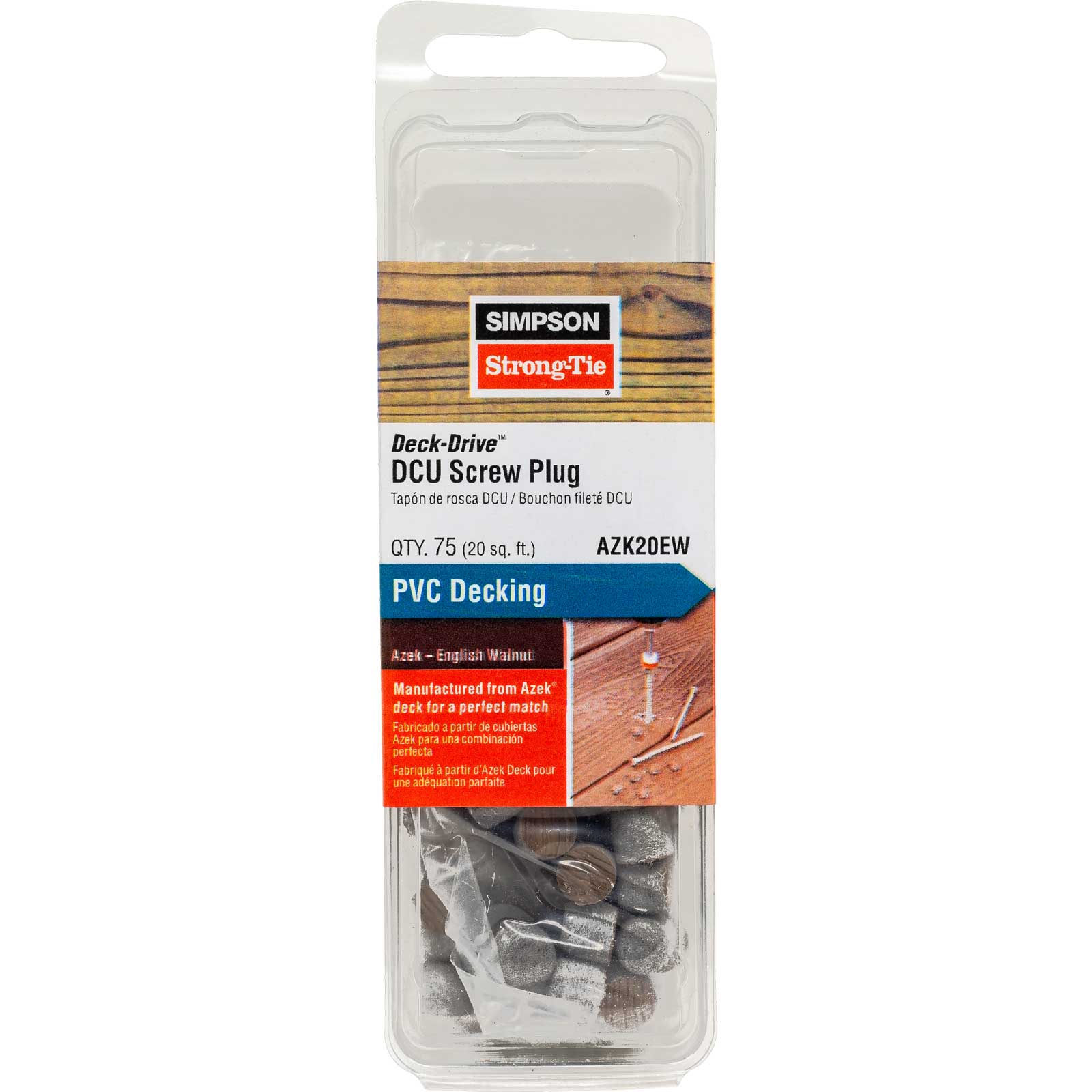 Simpson AZEK PVC Deck Screw Plug, English Walnut, Pkg 375