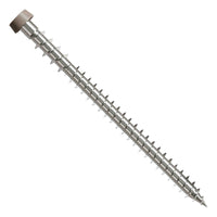 Metal screw with a threaded shaft and gray head on a white background