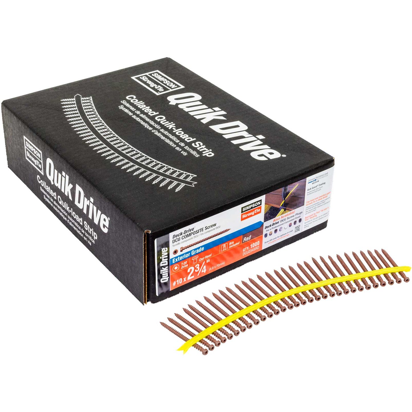 #10 x 2-3/4" Simpson Strong-Tie Quik Drive DCU Collated Composite Decking Screws - 305 Stainless Steel, Red, Pkg. 1,000