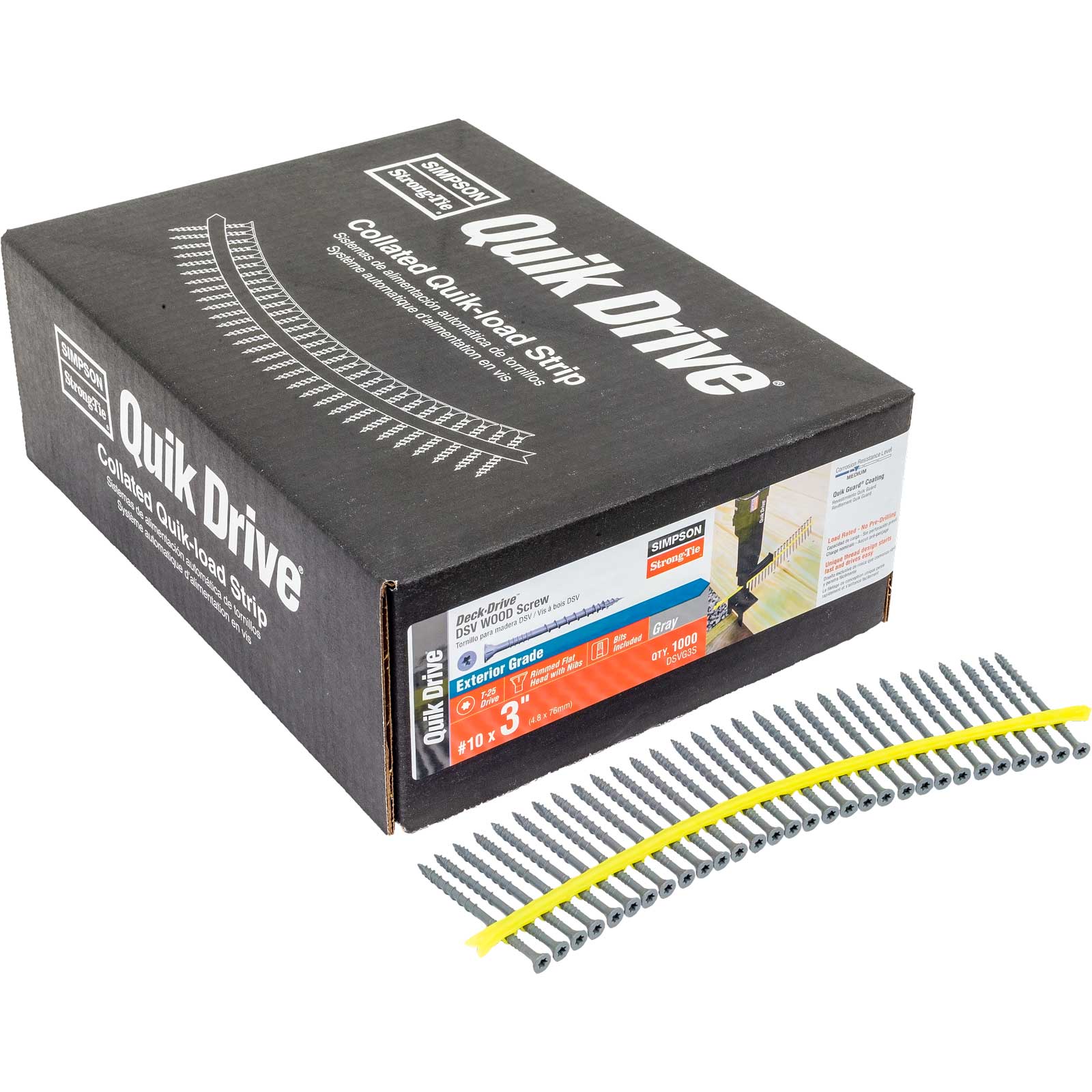 #10 x 3" Quik Drive DSV Gray Wood Collated Screw, Pkg 1000