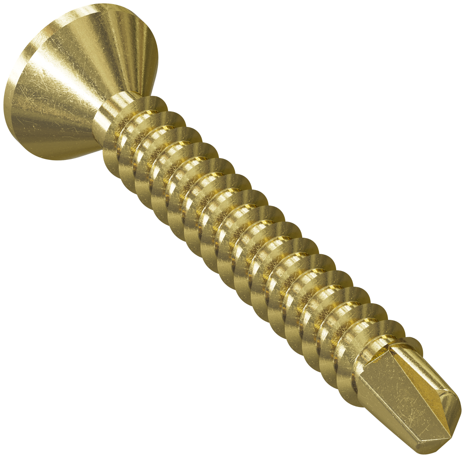 Gold screw on a white background