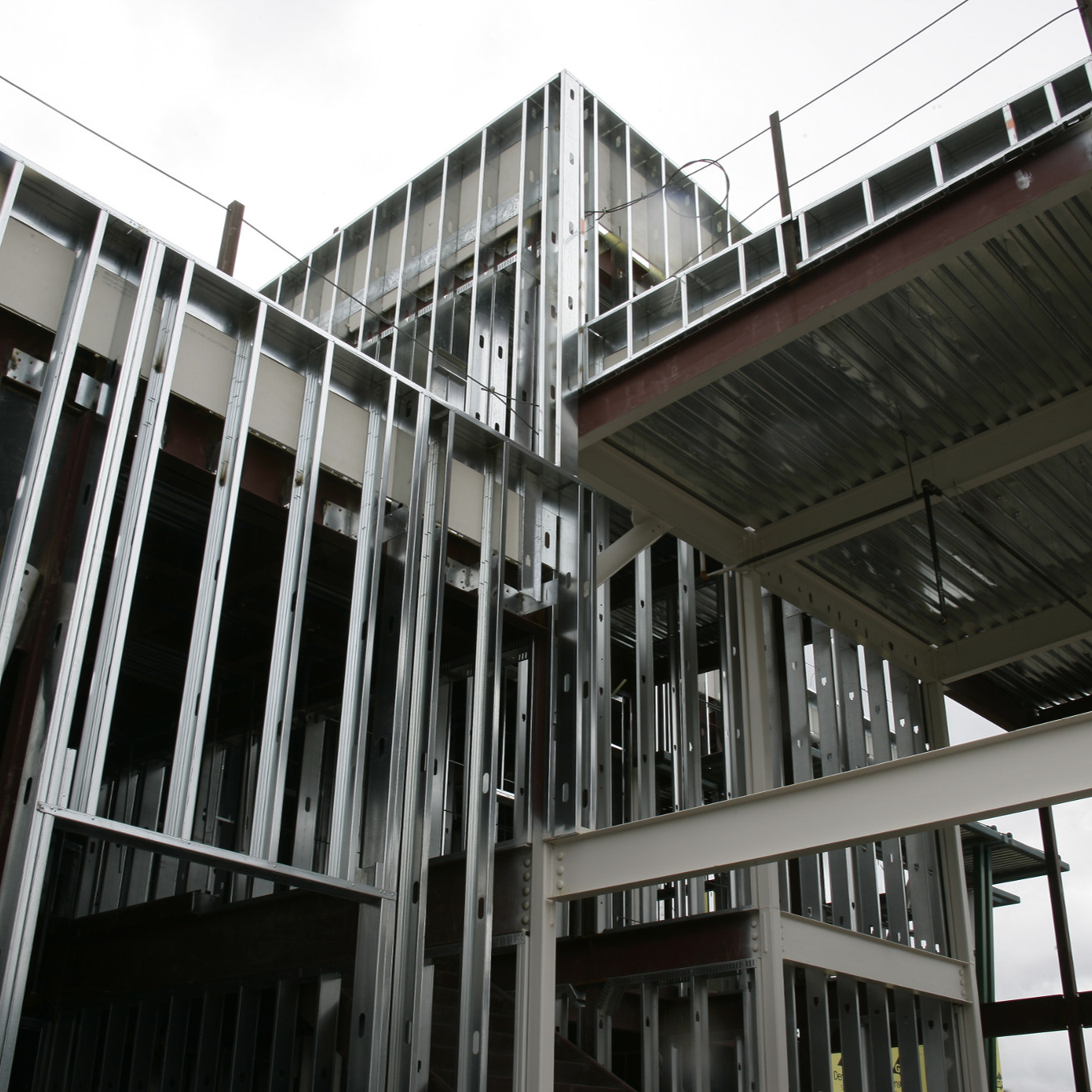 Metal frame structure of a building under construction