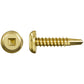Gold screw with a flat head and threaded shaft on a white background