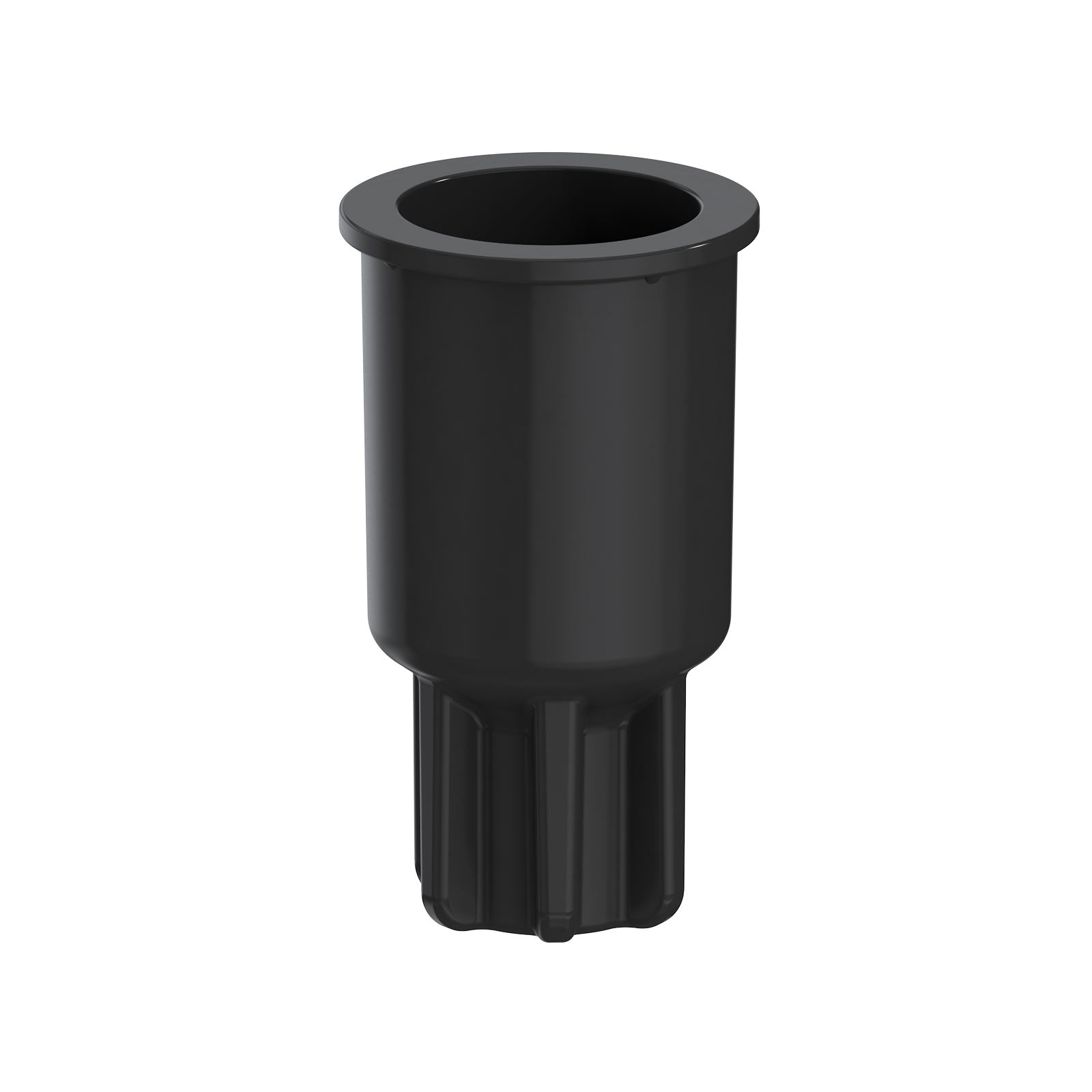 Black plastic component on a white background