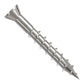 Metal screw with a threaded shaft and spiked head on a white background