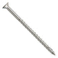 Metal screw with threading on a white background