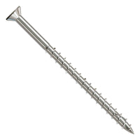 Metal screw with threading on a white background