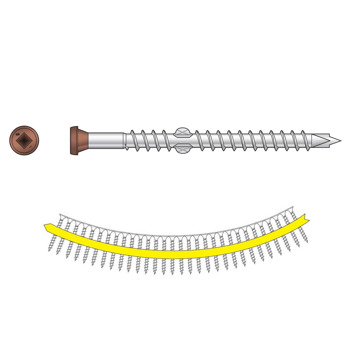 #10 x 2-1/2" Quik Drive 305 Stainless Steel DHPD Hardwood Collated Screws - Tan 03, Pkg 1000