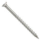 Metal screw with threading on a white background