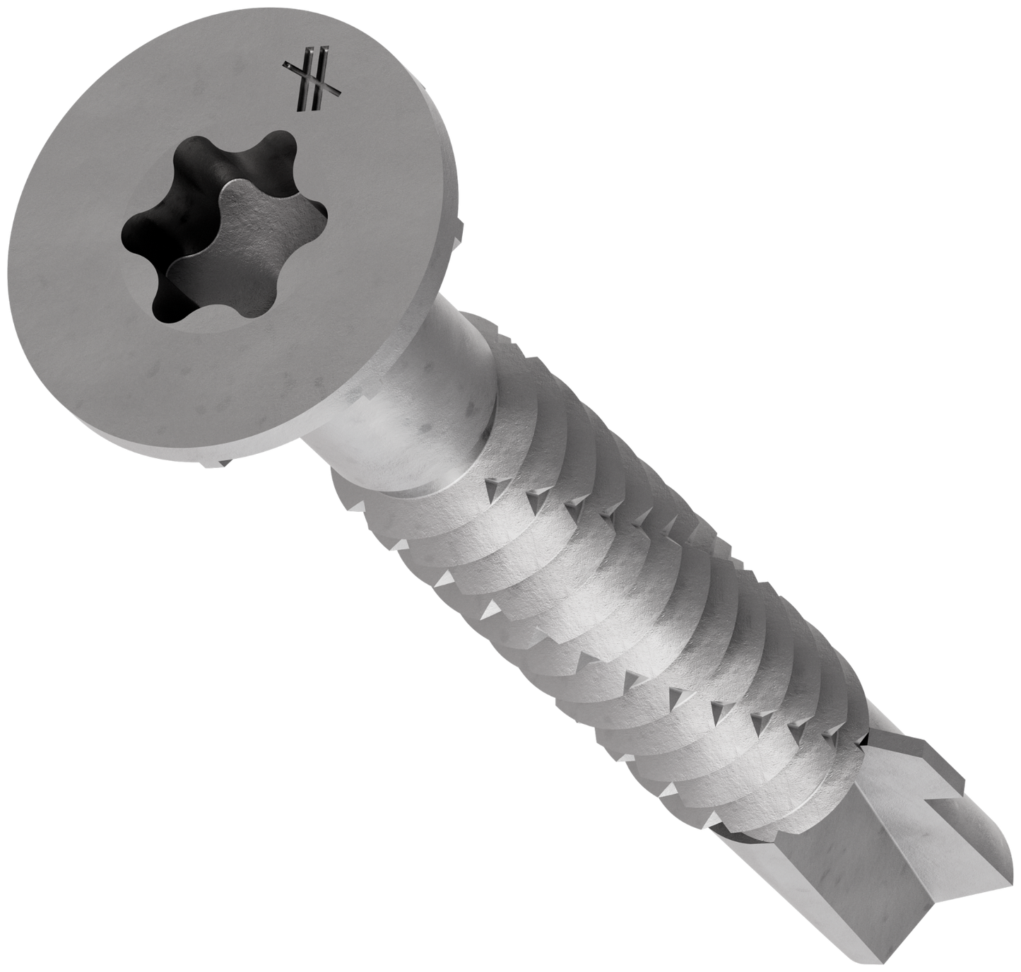 Metal screw with star-shaped head on a white background