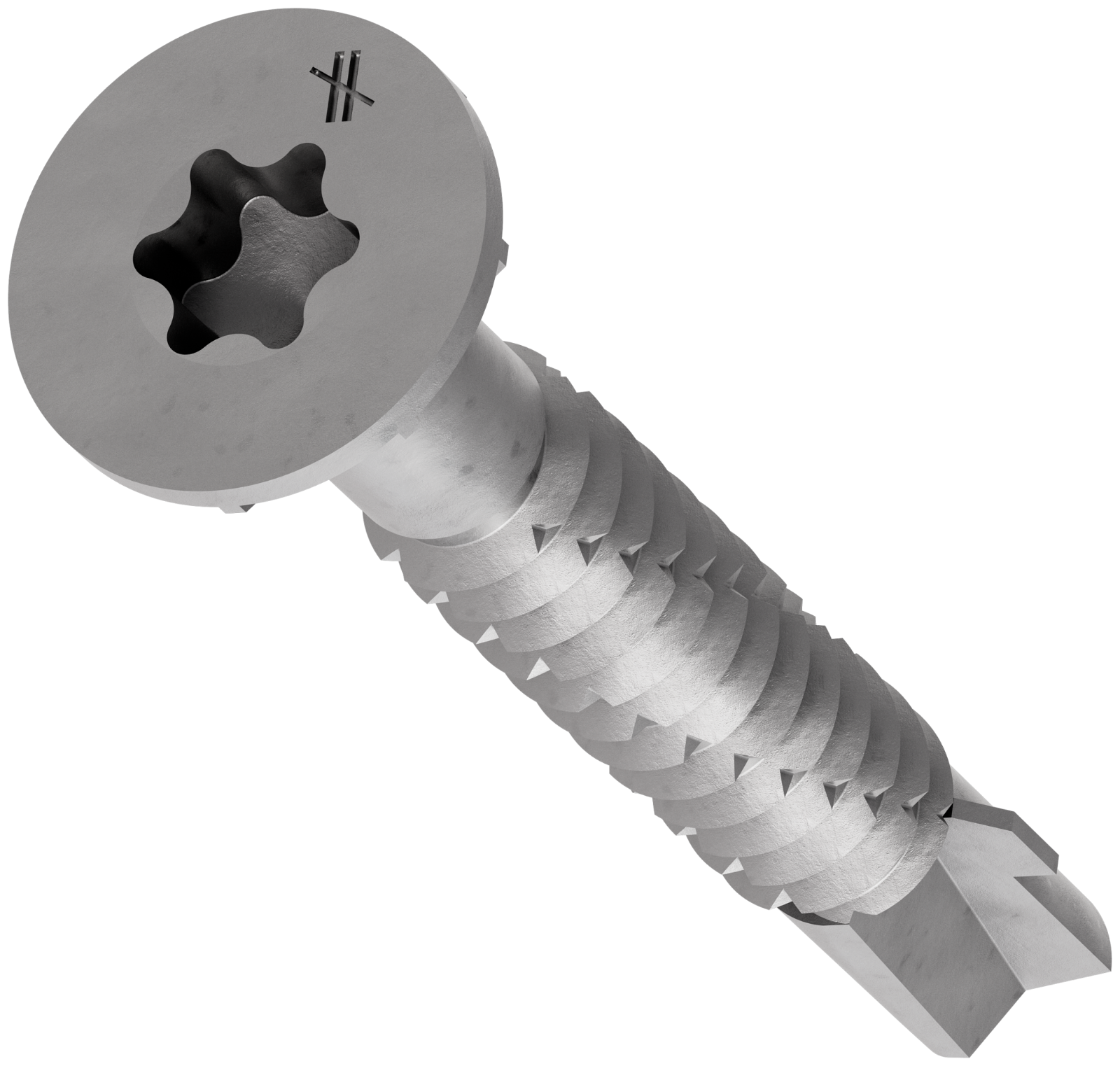 Metal screw with star-shaped head on a white background
